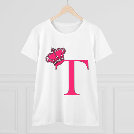 Women's Midweight Cotton Tee, Print Queen Letter T