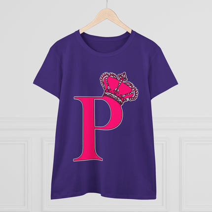 Women's Midweight Cotton Tee, Print Queen Letter P