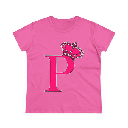 Women's Midweight Cotton Tee, Print Queen Letter P