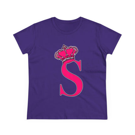 Women's Midweight Cotton Tee, Print Queen Letter S