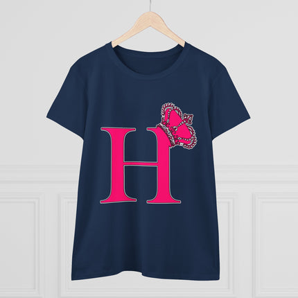 Women's Midweight Cotton Tee, Print Queen Letter H