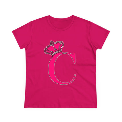 Women's Midweight Cotton Tee, Print Queen Letter C