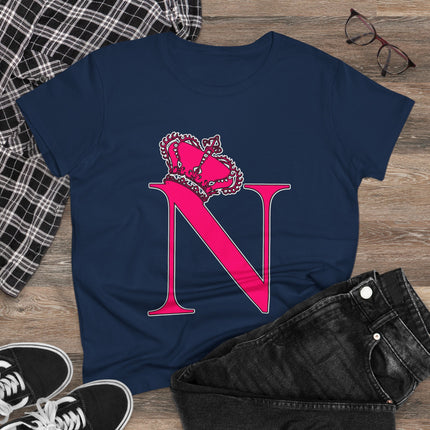 Women's Midweight Cotton Tee, Print Queen Letter  N
