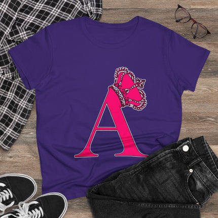 Women's Midweight Cotton Tee, Print Alphabet Letter A