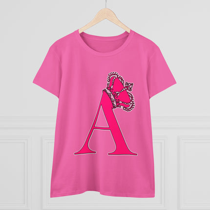 Women's Midweight Cotton Tee, Print Alphabet Letter A