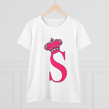 Women's Midweight Cotton Tee, Print Queen Letter S
