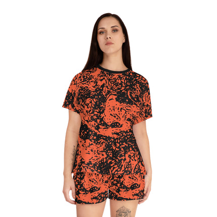 🧡 Urban Blaze Set – Abstract Orange & Black Matching Tee & Shorts