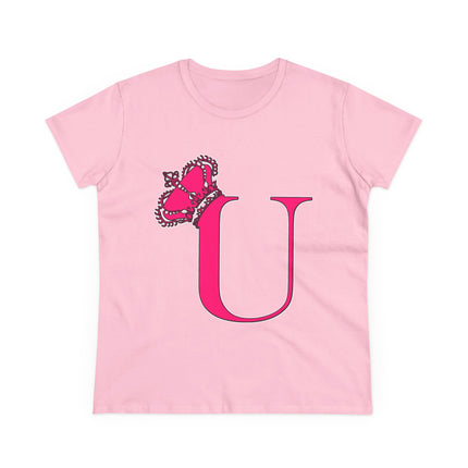 Women's Midweight Cotton Tee, Print Queen Letter U