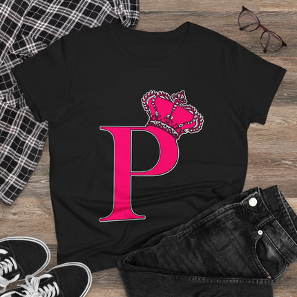 Women's Midweight Cotton Tee, Print Queen Letter P