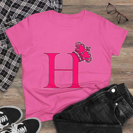 Women's Midweight Cotton Tee, Print Queen Letter H