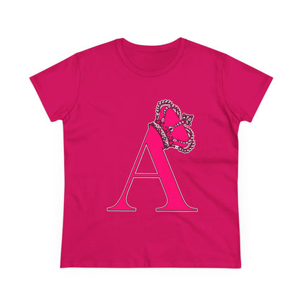Women's Midweight Cotton Tee, Print Alphabet Letter A