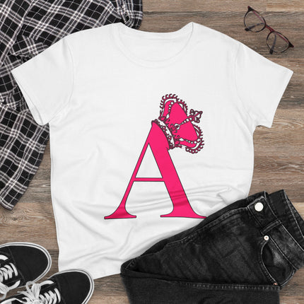 Women's Midweight Cotton Tee, Print Alphabet Letter A