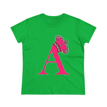 Women's Midweight Cotton Tee, Print Alphabet Letter A