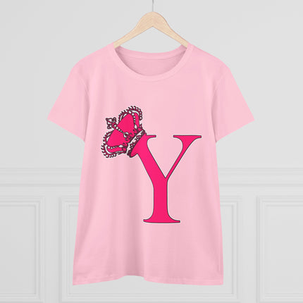 Women's Midweight Cotton Tee, Print Queen Letter Y