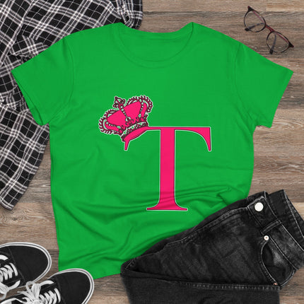Women's Midweight Cotton Tee, Print Queen Letter T