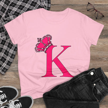 👑 “K” Royal Monogram Tee – Bold in Magenta & Crowned in Pink