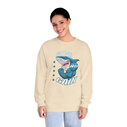 🦈 No Pain, No Gain” Shark Long Sleeve Tee