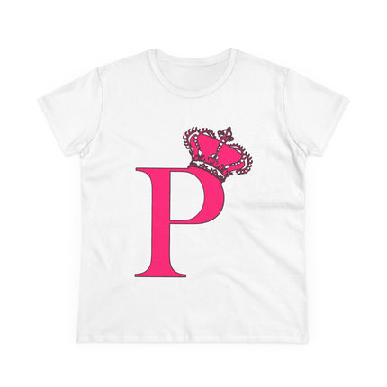 Women's Midweight Cotton Tee, Print Queen Letter P