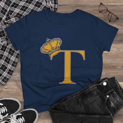 Women's Midweight Cotton Tee, Print Queen Letter T