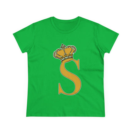 Women's Midweight Cotton Tee, Print Queen Letter S