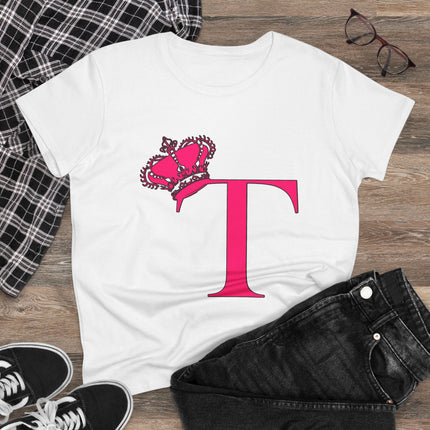 Women's Midweight Cotton Tee, Print Queen Letter T