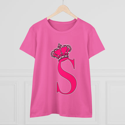 Women's Midweight Cotton Tee, Print Queen Letter S