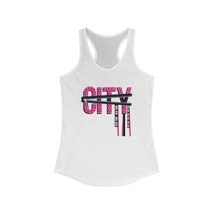 ⭐ CITY Lights Racerback Tank – White & Pink Star Zip Graphic