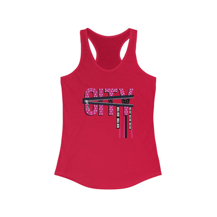 ⭐ CITY Lights Racerback Tank – White & Pink Star Zip Graphic