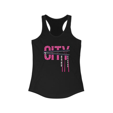 ⭐ CITY Lights Racerback Tank – White & Pink Star Zip Graphic