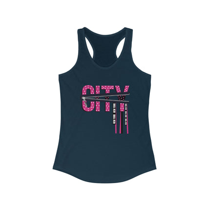 ⭐ CITY Lights Racerback Tank – White & Pink Star Zip Graphic