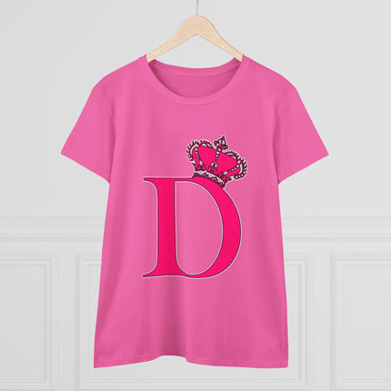 Women's Midweight Cotton Tee, Print Queen Letter D