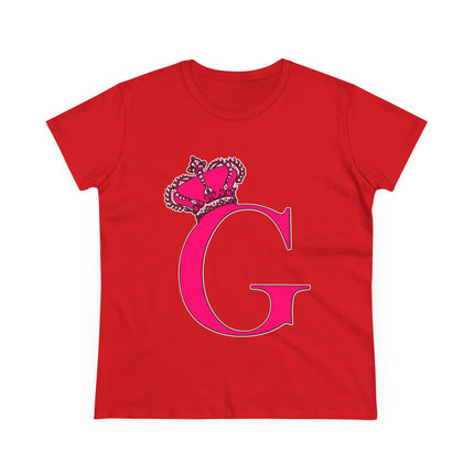 Women's Midweight Cotton Tee, Print Queen Letter G