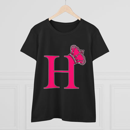 Women's Midweight Cotton Tee, Print Queen Letter H