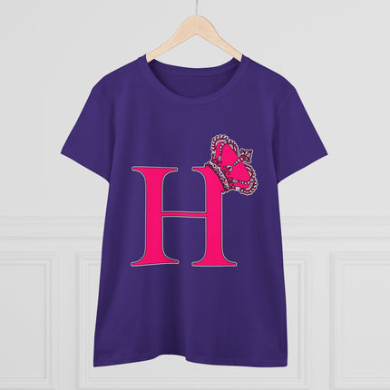 Women's Midweight Cotton Tee, Print Queen Letter H