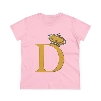 Women's Midweight Cotton Tee, Print Queen Letter D