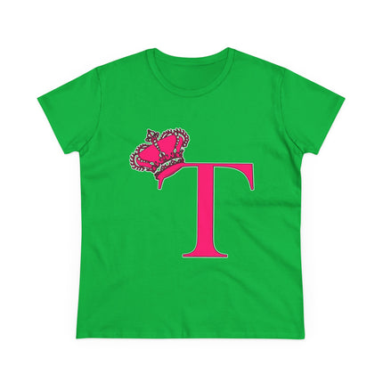 Women's Midweight Cotton Tee, Print Queen Letter T