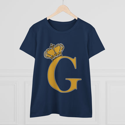 Women's Midweight Cotton Tee, Print Queen Letter G