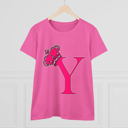 Women's Midweight Cotton Tee, Print Queen Letter Y