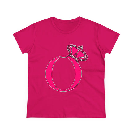 Women's Midweight Cotton Tee, Print Queen Letter O