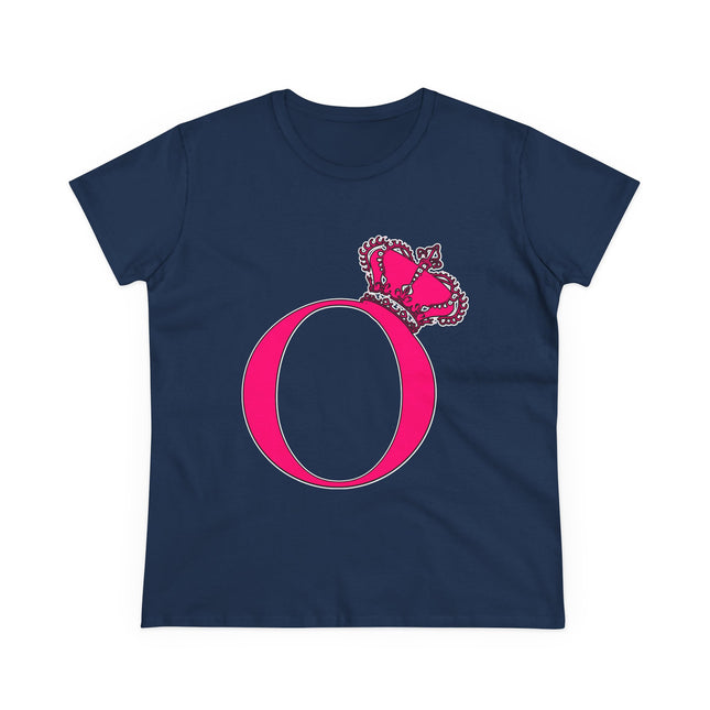 Women's Midweight Cotton Tee, Print Queen Letter O