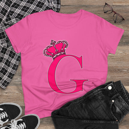 Women's Midweight Cotton Tee, Print Queen Letter G
