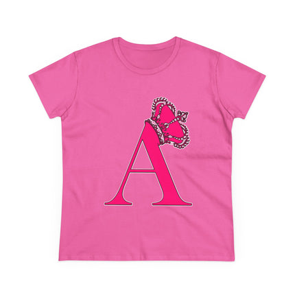 Women's Midweight Cotton Tee, Print Alphabet Letter A