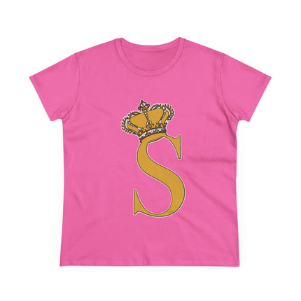 Women's Midweight Cotton Tee, Print Queen Letter S
