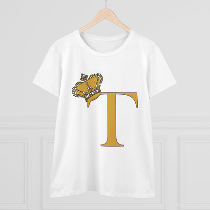 Women's Midweight Cotton Tee, Print Queen Letter T