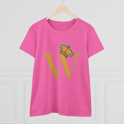 Women's Midweight Cotton Tee, Print Alphabet Letter W