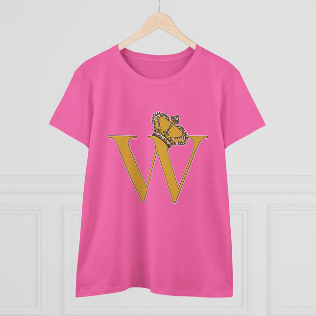 Women's Midweight Cotton Tee, Print Alphabet Letter W