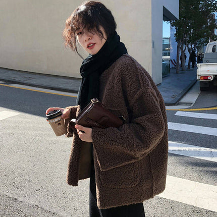 Women's thickened lamb wool coat