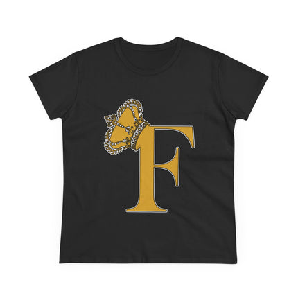 Women's Midweight Cotton Tee. Print Queen Letter F
