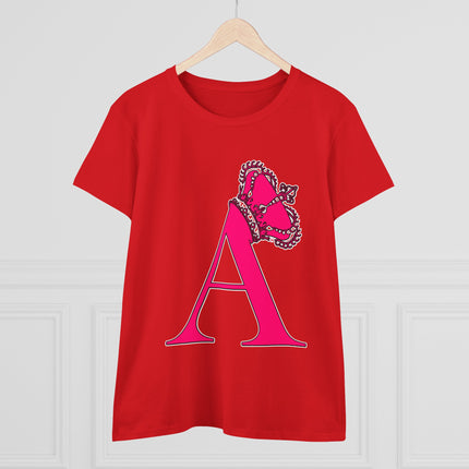 Women's Midweight Cotton Tee, Print Alphabet Letter A
