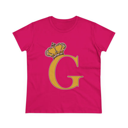 Women's Midweight Cotton Tee, Print Queen Letter G